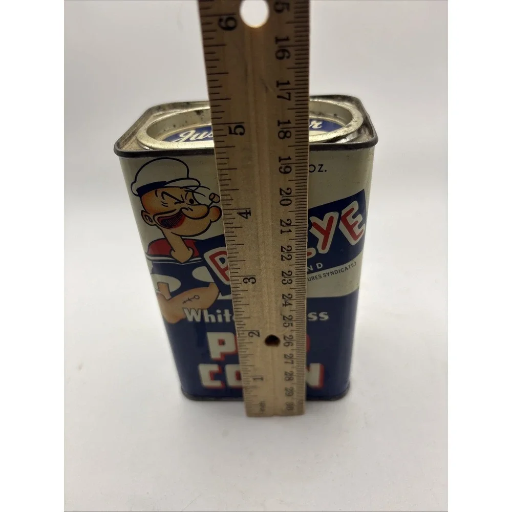 Vtg 1949 Popeye White Hulless Popcorn Tin Can 12.5 Oz  Empty Prop Advertising